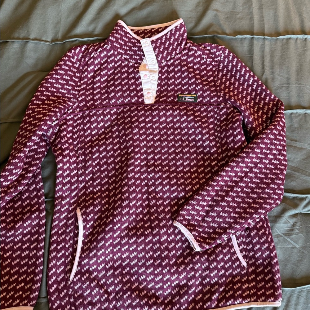 L.L. Bean Maroon Patterned Fleece Pullover